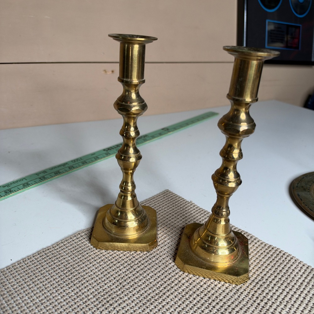 Vintage Venus Solid Brass Candlesticks Set of 2 Made in Japan 8.25 Inch Tall